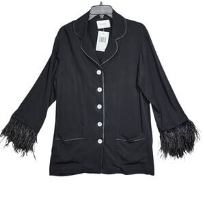 Sleeper Feather Trim Pajama Top Black Small‎